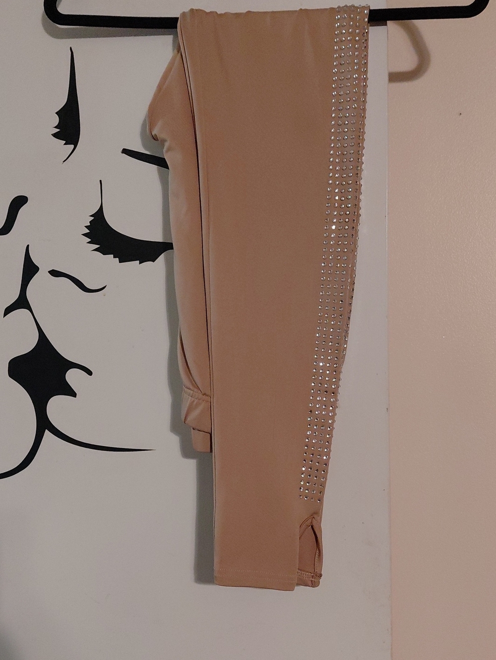 Beige Skinny Leggings with Rhinestone Side Trim
